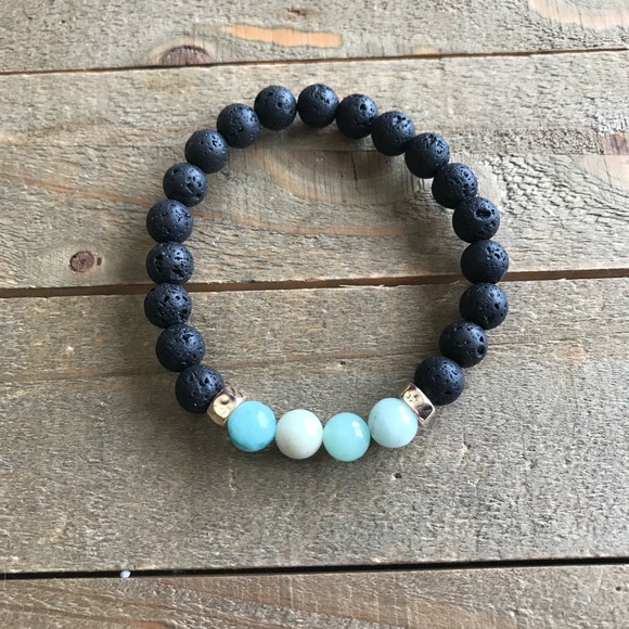 handmade Jewelry - Handmade Natural Amazonite & Lava Bracelet